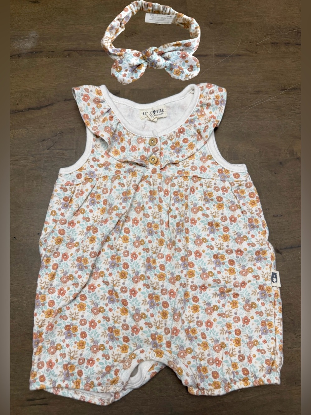 Baby Floral Headband and Romper Set - White with Orange & Tan Flowers